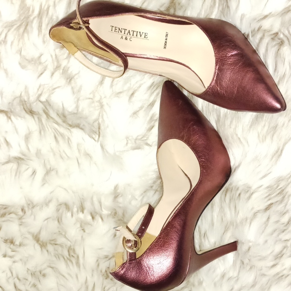 Tentative A & C Metallic Burgundy Red Pumps